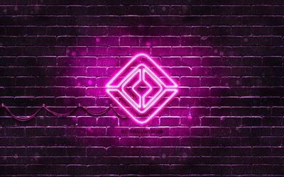Rivian violetti logo, 4k, violetti tiilisein&#228;, Rivian logo, automerkit, Rivian neon logo, Rivian