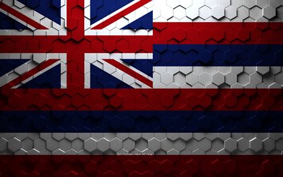 Hawaii flag, 3d hexagons texture, Hawaii, 3d texture, Hawaii 3d flag, metal texture, flag of Hawaii