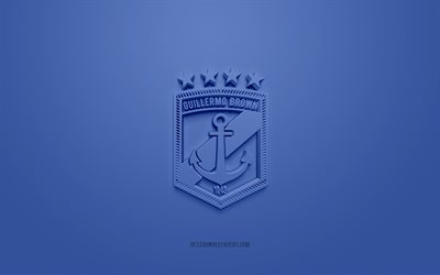 Guillermo Brown, luova 3D-logo, sininen tausta, Argentiinan jalkapallojoukkue, Primera B Nacional, Puerto Madryn, Argentiina, 3d-taide, jalkapallo, Guillermo Brown 3d-logo