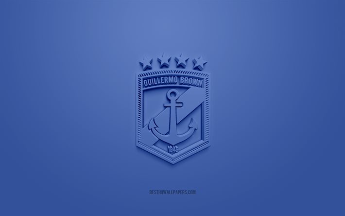 ギジェルモブラウン, クリエイティブな3Dロゴ, 青い背景, アルゼンチンのサッカーチーム, プリメーラBナシオナル, プエルトマドリン, アルゼンチン, 3Dアート, フットボール。, ギジェルモブラウンの3Dロゴ
