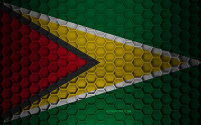 Guyanan lippu, kolmiulotteinen kuusikulmainen rakenne, Guyana, 3d-rakenne, Guyanan 3D-lippu, metallirakenne