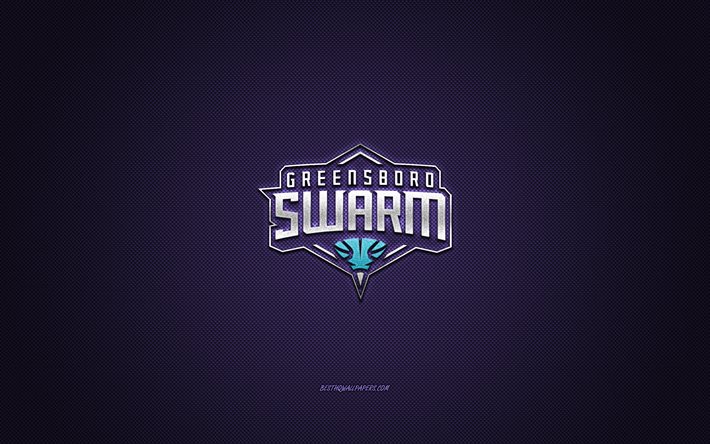 Greensboro Swarm, club de basket am&#233;ricain, logo turquoise, fond violet en fibre de carbone, NBA G League, basket-ball, Caroline du Nord, &#201;tats-Unis, logo Greensboro Swarm