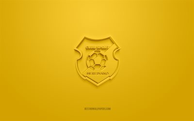 CS Herediano, logo 3D cr&#233;atif, fond jaune, Liga FPD, embl&#232;me 3d, club de football costaricien, Heredia, Costa Rica, football, logo CS Herediano 3d