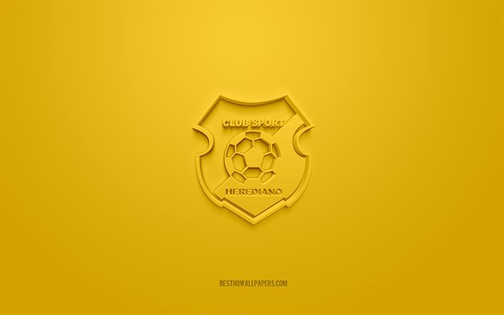 CS Herediano, creative 3D logo, yellow background, Liga FPD, 3d emblem, Costa Rican football club, Heredia, Costa Rica, football, CS Herediano 3d logo