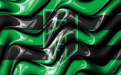 Pordenone-lippu, 4k, vihre&#228;t ja mustat 3D-aallot, Serie A, italialainen jalkapalloseura, Pordenone Calcio, jalkapallo, Pordenone-logo, Pordenone FC