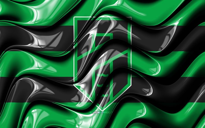 Pordenone bandiera, 4k, verde e nero onde 3D, Serie A, squadra di calcio italiana, Pordenone Calcio, calcio, Pordenone logo, Pordenone FC