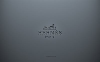 Logo Hermes, sfondo grigio creativo, emblema Hermes, trama di carta grigia, Hermes, sfondo grigio, logo Hermes 3d
