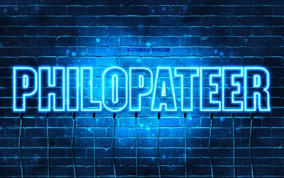 Philopateer, 4k, taustakuvat nimillä, Philopateer-nimi, siniset neonvalot, Hyvää syntymäpäivää Philopateer, suosittuja arabialaisia miesten nimiä, kuva Philopateer-nimellä