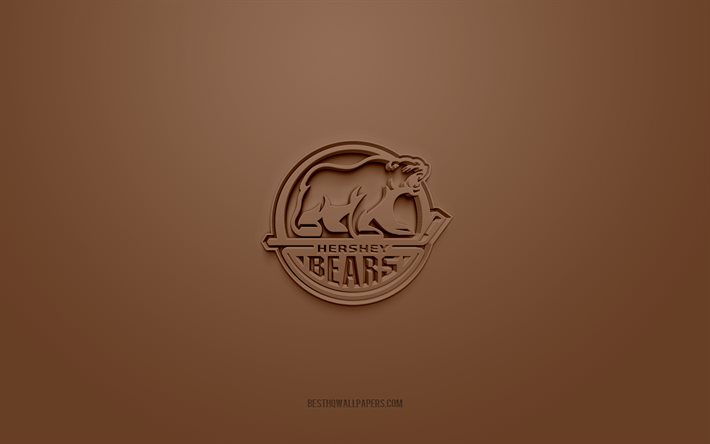 Hershey Bears, yaratıcı 3D logo, kahverengi arka plan, AHL, 3d amblem, Amerikan Hokey Takımı, Amerikan Hokey Ligi, Pennsylvania, ABD, 3d sanat, hokey, Hershey Bears 3d logo