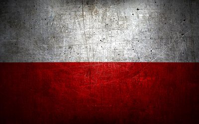 Polish metal flag, grunge art, European countries, Day of Poland, national symbols, Poland flag, metal flags, Flag of Poland, Europe, Polish flag, Poland