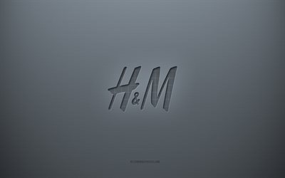 Logotipo HM, fundo cinza criativo, emblema HM, textura de papel cinza, HM, fundo cinza, logotipo HM 3D