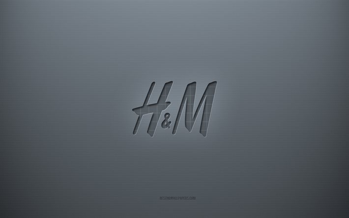 HM-logo, harmaa luova tausta, HM-tunnus, harmaa paperin rakenne, HM, harmaa tausta, HM 3d-logo