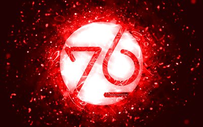logotipo vermelho do system76, 4k, luzes de n&#233;on vermelhas, Linux, criativo, fundo abstrato vermelho, logotipo do system76, sistema operacional, sistema 76