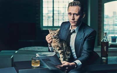 俳優, tom hiddleston, 写真, 掲載, 猫