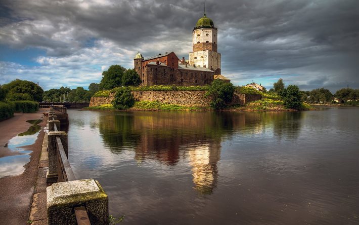 water, island, castle, fortress, vyborg, russia