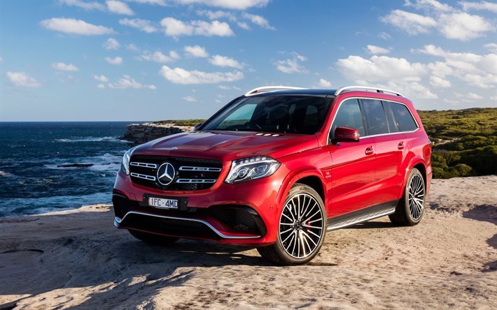 gls, amg, luokka, maastoauto, 2016, mercedes benz, punainen, rannikolla