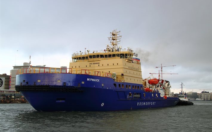 icebreaker murmansk, rosmorrechflot, port, pier, ship