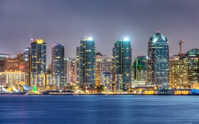 سان دييغو, الولايات المتحدة الأمريكية, ناطحات السحاب, الساحل, أضواء, ميناء, ميغابوليس