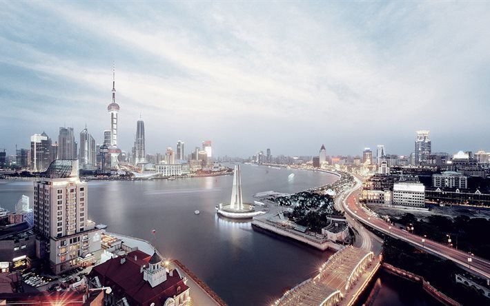 port, shanghai, la chine, bay, ville, gratte-ciel