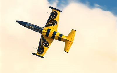 l-39, plane, sports, sky, yellow