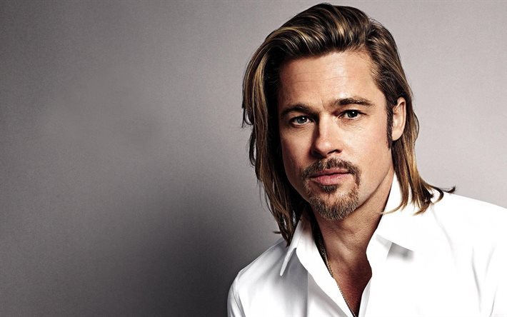 Download wallpapers celebrity, brad pitt, beard, hollywood, actor, male
