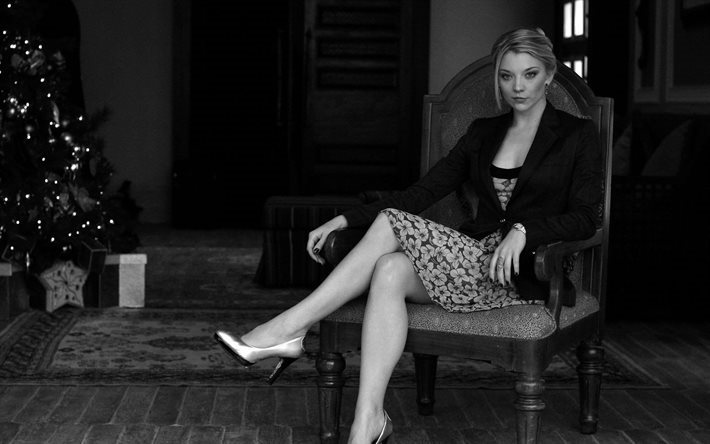 monochrome, black and white, natalie dormer, actress, personality, chair, celebrity
