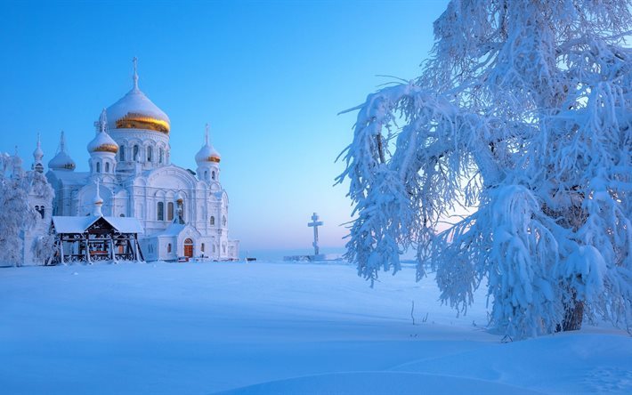 sn&#246;, templet, ryssland, vinter, arkitektur, ural