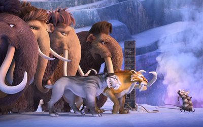 a collision is imminent, mammoth, ice age, tiger, cartoon, collision course, 2016, buck, gretie