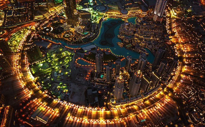 dubai, round, burj khalifa, city, skyscraper, light