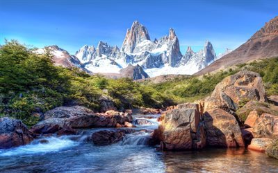 山々, 風景, チリ, トップ, 自然, パタゴニア, 雪
