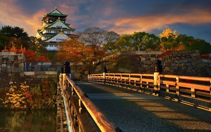 القلعة, اليابان, الجسر, أوساكا-, العمارة, أوساكا, catle