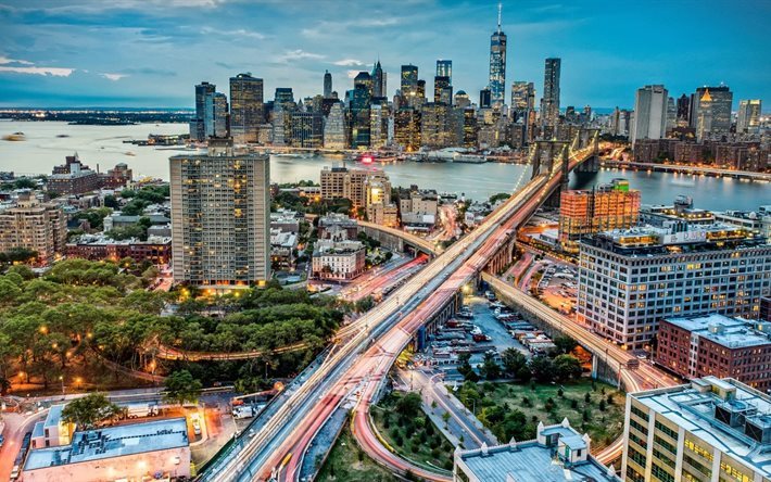 العمارة, hdr, نهر, نيويورك, مانهاتن, المدينة, بروكلين, أمريكا, بناء, الولايات المتحدة الأمريكية, الجسر, جسر بروكلين