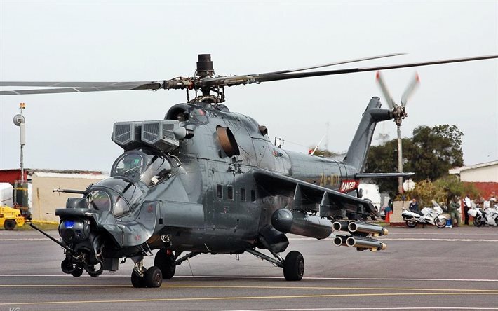 軍, mi24, ヘリコプター, スーパー後, mi-24, 飛行場, 航空機, 武器