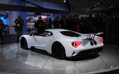 2017, white, supercar, lights, ford gt, ford