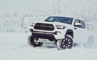 trd, tacoma, pro, 2017, white, pickup, snow, toyota, winter