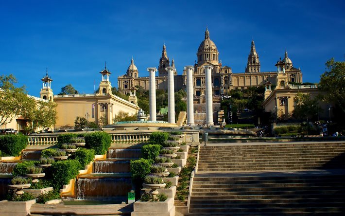 museu, nacional, ladder, architecture, barcelona, spain