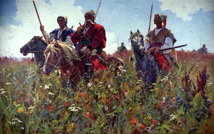 la cr&#233;ativit&#233;, champ, les cosaques, image, peinture