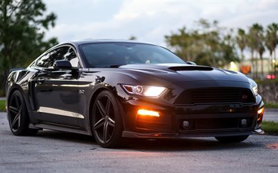 ford mustang, black, park, 5-0, coupe