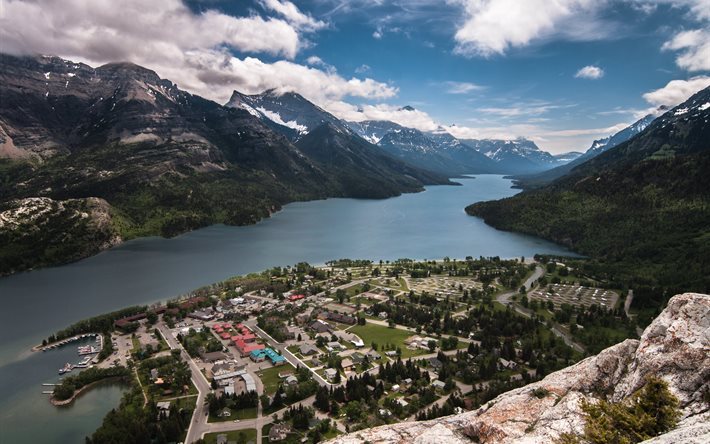 landscape, canada, waterton lake, city, showcasing waterton lake