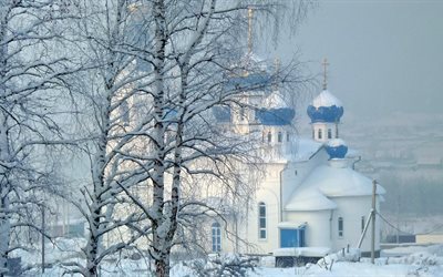 winter, temple, dome, church, architecture, russia