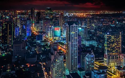 krungthep, night, lights, bangkok, skyscrapers, megapolis, capital, thailand