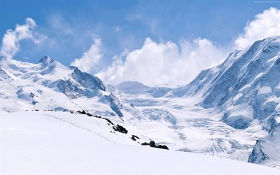 neve, montanhas, kitzsteinhorn, kaprun, o salzburger land, &#225;ustria, glacier