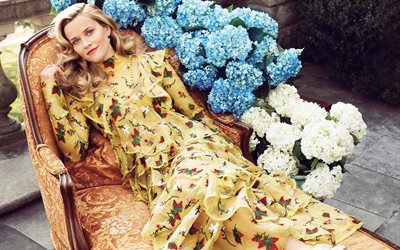 actress, reese witherspoon, flowers, 2016, photoshoot, harpers bazaar, celebrity