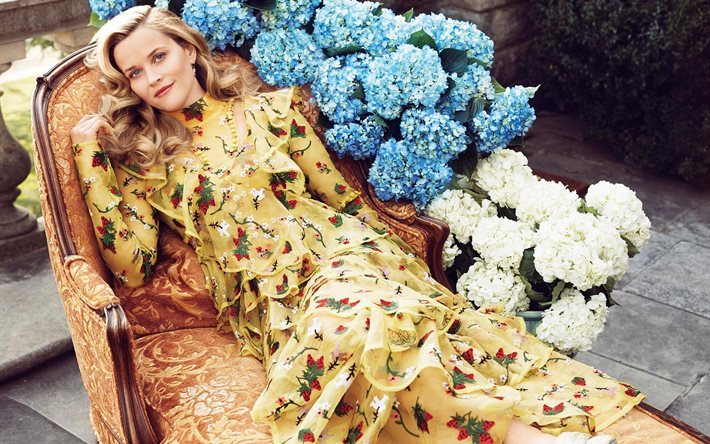 actress, reese witherspoon, flowers, 2016, photoshoot, harpers bazaar, celebrity