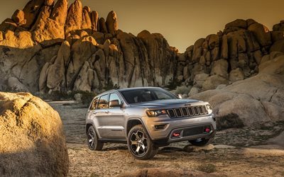 grand cherokee, jeep, trailhawk, 2017, rocks, suv, off road, roads