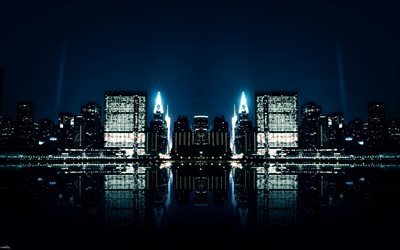 city, night, skyscrapers, photo