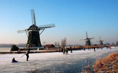 les gens, l&#39;hiver, moulin, glace, belle