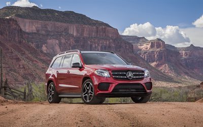 red, gls 550, suv, mercedes-benz, 2017, canyon