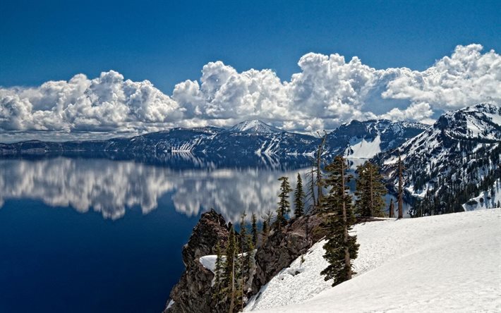 las nubes, lago, monta&#241;as, la nieve, paisaje