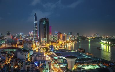 megapolis, skyscrapers, panorama, city, night, vietnam